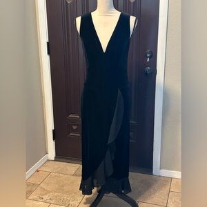 Vintage Black Velvet Ruffle Accent Dress